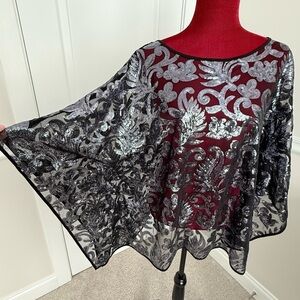 Bob Mackie silver sequin caftan on sheer black underlay size XL